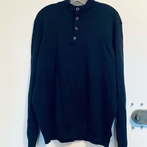 Thomas Dean Men's Navy Blue 1/4  Button Merino Wool Sweater XL